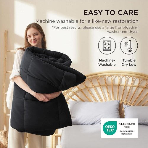 Bedsure Comforter Duvet Insert - All-Season Quilted Full Size Bedding, GentleSoft Down Alternative, Black 86 x 82 Inches