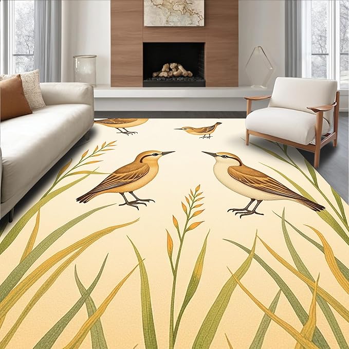 Flatwoven High Traffic Area Rug 8x8, Delightful Wetland Wildlife Motifs with Charming Marsh Artwork, Non Slip, Stain Resistant, Washable Area Rugs for Living Room, Bedroom (Brown, 8x8)