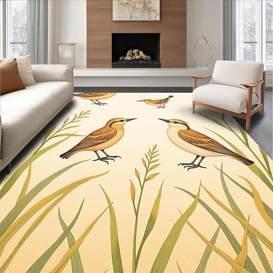 Flatwoven High Traffic Area Rug 8x8, Delightful Wetland Wildlife Motifs with Charming Marsh Artwork, Non Slip, Stain Resistant, Washable Area Rugs for Living Room, Bedroom (Brown, 8x8)