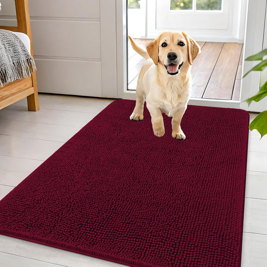 OLANLY Dog Door Mat - Absorbent Non-Slip Mud Mat for Indoor Entryway | 44x32, Burgundy, Quick Dry Chenille