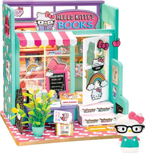 Hands Craft Hello Kitty Miniature Bookstore - Adorable DIY Dollhouse Kit for Creative Adults