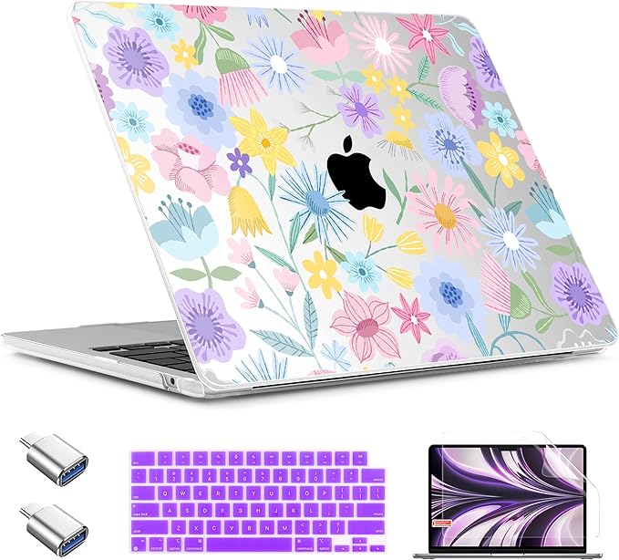 TWOLSKOO for MacBook Air 15 inch Case 2026 2025 2024 2023 Release M5 A3448 M4 A3241 M3 A3114 M2 A2941, Plastic Hard Shell & Screen Protector & Keyboard Cover & Type C Adapter, Flying Astronauts