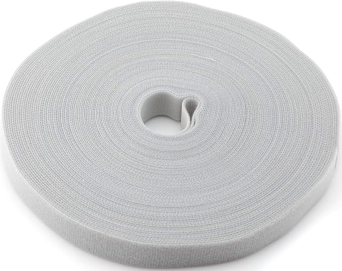 Saisn Reusable Fastening Tape Cable Ties 3/4 Inch Double Side Hook Roll (25 Yard, Grey)