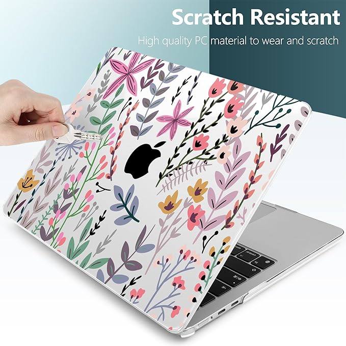 TWOLSKOO for MacBook Air 13 inch Case M5 2026 M4 2025 M3 M2 2024-2022 A3449 A3240 A3113 A2681, Plastic Hard Shell & Keyboard Cover & Screen Film for MacBook Air 13.6 inch Case, Tiny Flower