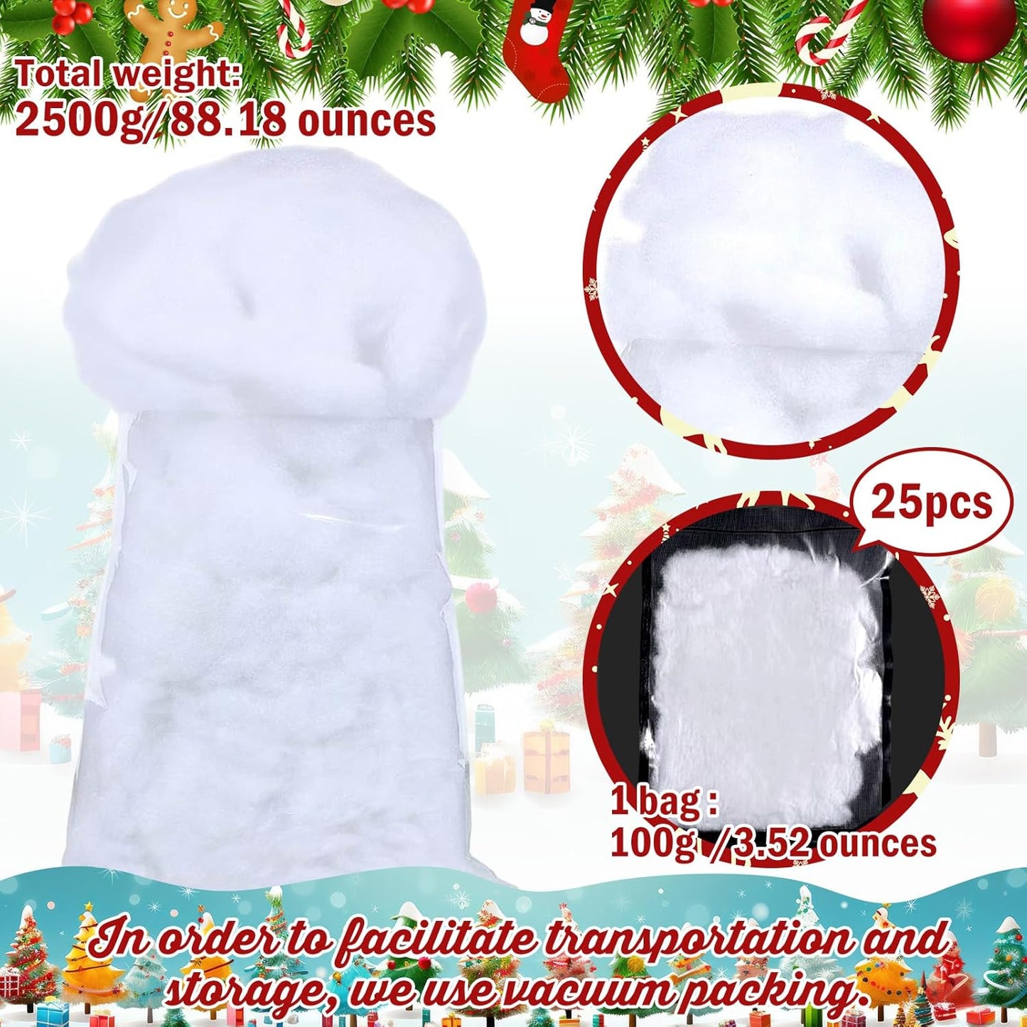 Shappy Christmas Fake Snow | 88.19 Ounce Artificial Cloud Fiber for Indoor Winter Decor