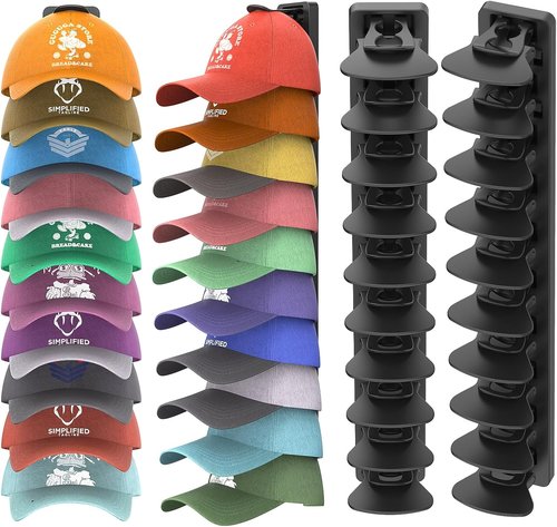 Hat Organizer - Skiennix Baseball Cap Rack Holds Up to 40 Hats | Strong Adhesive Wall Storage (Black)