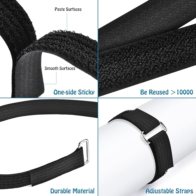 Nettbe 0.75" x39.4ft Hook and Loop Straps with 60 Buckles Adjustable Cut-to-Length Cable Ties - Reusable Nylon Fastening Tape Cable Straps for Storage or Organization (0.75in x 39.4ft)