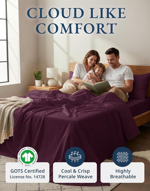 LANE LINEN 100% Organic Cotton Twin XL Sheet Set - Eco-Friendly, Soft & Comfy, Naturally Cooling - Windsor Wine