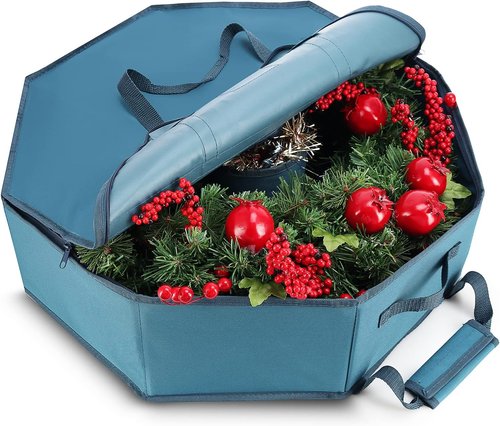 Hearth & Harbor Wreath Storage Container - Hard Shell Christmas Wreath Storage Bag with Interior Pockets, Dual Zipper and Handles - 30"