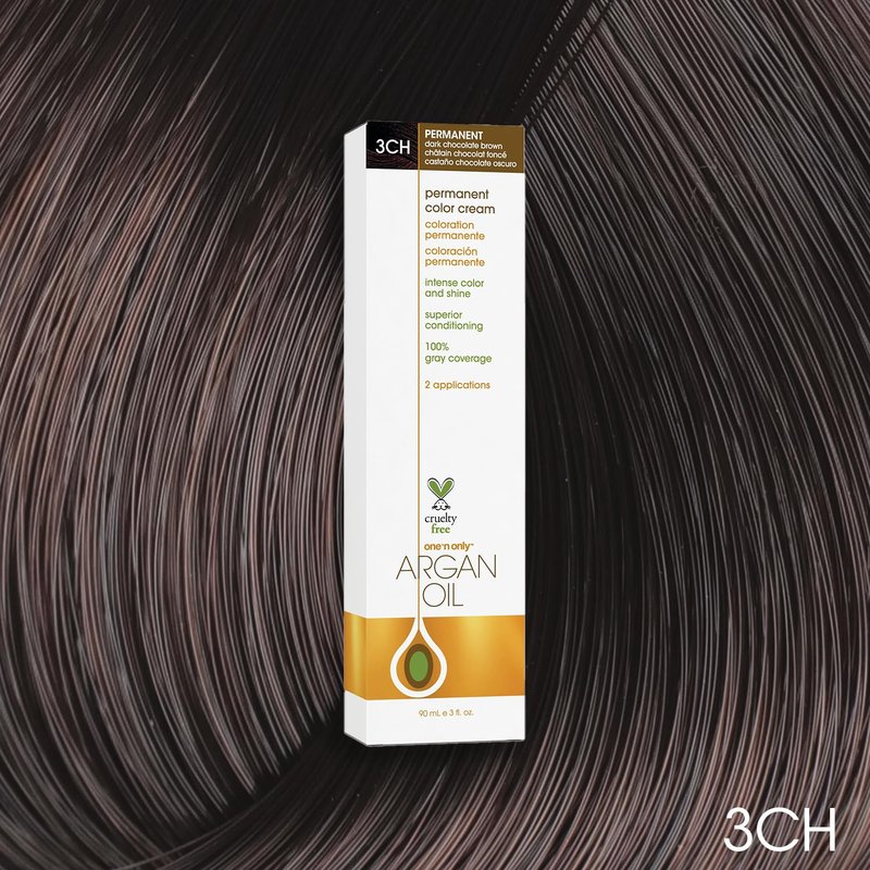 One N' Only Permanent Hair Color - Permanent Hair Dye Made with Argan Oil - Delivers Rich, Accurate Tones with Gray Coverage - Improves Moisture & Elasticity - 3CH Dark Chocolate Brown (3 oz)
