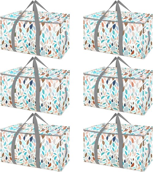 BALEINE 6-Pack Oversized Moving Bags - Heavy-Duty Storage Totes with Reinforced Handles (Mosaic)