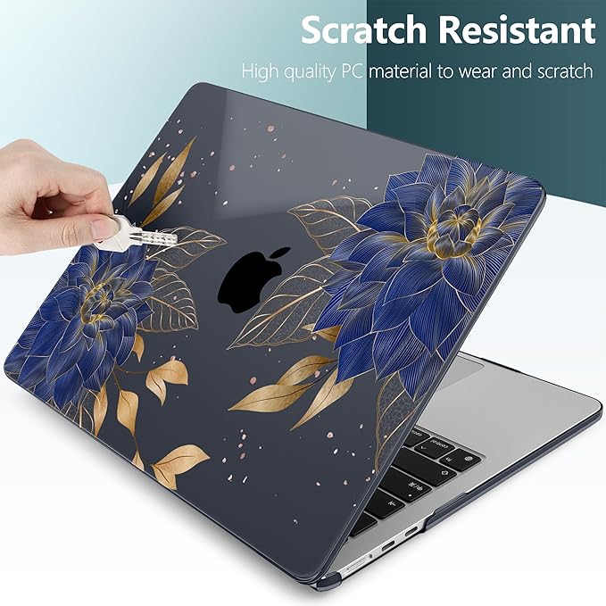 TWOLSKOO for MacBook Air 13 inch Case M5 2026 M4 2025 M3 M2 2024-2022 A3449 A3240 A3113 A2681, Plastic Hard Shell & Keyboard Cover & Screen Film for MacBook Air 13.6 inch Case, Dahlia Flowers