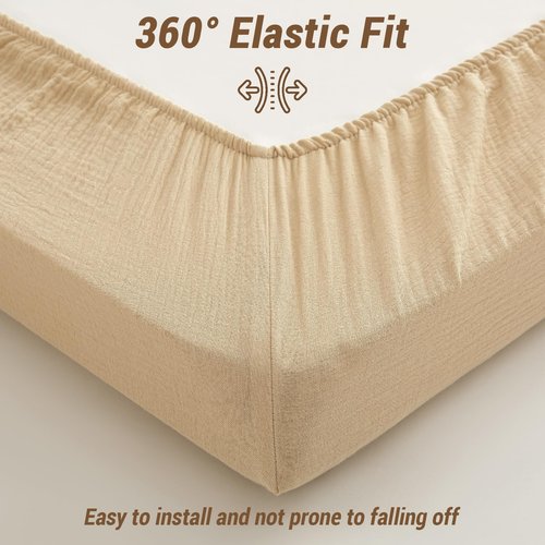 Bailix Heavyweight Muslin Baby Crib Sheets - 2PCS 52"x28" Neutral Fitted Crib Sheets for Boys Girls, Breathable Soft 100% Organic Cotton Standard Baby Mattress Sheet (Cream, Coffee)