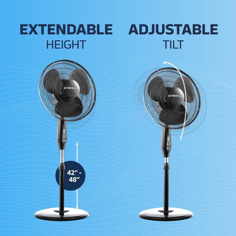 NEXAIR Oscillating 16 Inch Pedestal Stand Up Quiet Operating Room Fan With Remote Control, 3 Speed, with Adjustable Height, Standing Fan Great For Office & Living Room