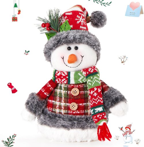 Houwsbaby 14" Christmas Snowman Decoration - Festive Snowman with Santa Hat, Scarf & Gloves | Perfect Holiday Decor