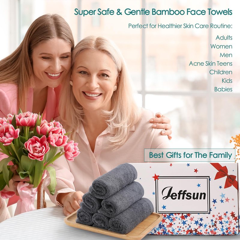 Wash Cloths 12 Pack, Super Soft and Skin Friendly Face Towel for Sensitive Skin, 10x10 inch Small Face Washcloths, Reusable Washable Makeup Remover Cloths, Easy to Rinse Grey Facial Cleansing Cloths
