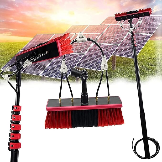 Telescopic Water Fed Pole Window Cleaner Kit - 30cm Brush Head & 20M Hose, Extendable Roof Cleaning Tools for Conservatory & Home Windows, Efficient & Easy to Use
