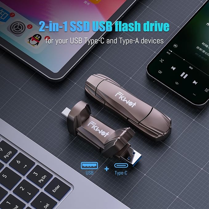 Fikwot External SSD USB Flash Drive 512GB, Up to 2050MB/s 2-in-1 Type C+ USB A USB3.2 Gen2 Solid State Thumb Drive SSD Stick for iPhone 15/16/Android/Windows/Mac/PC/Laptops