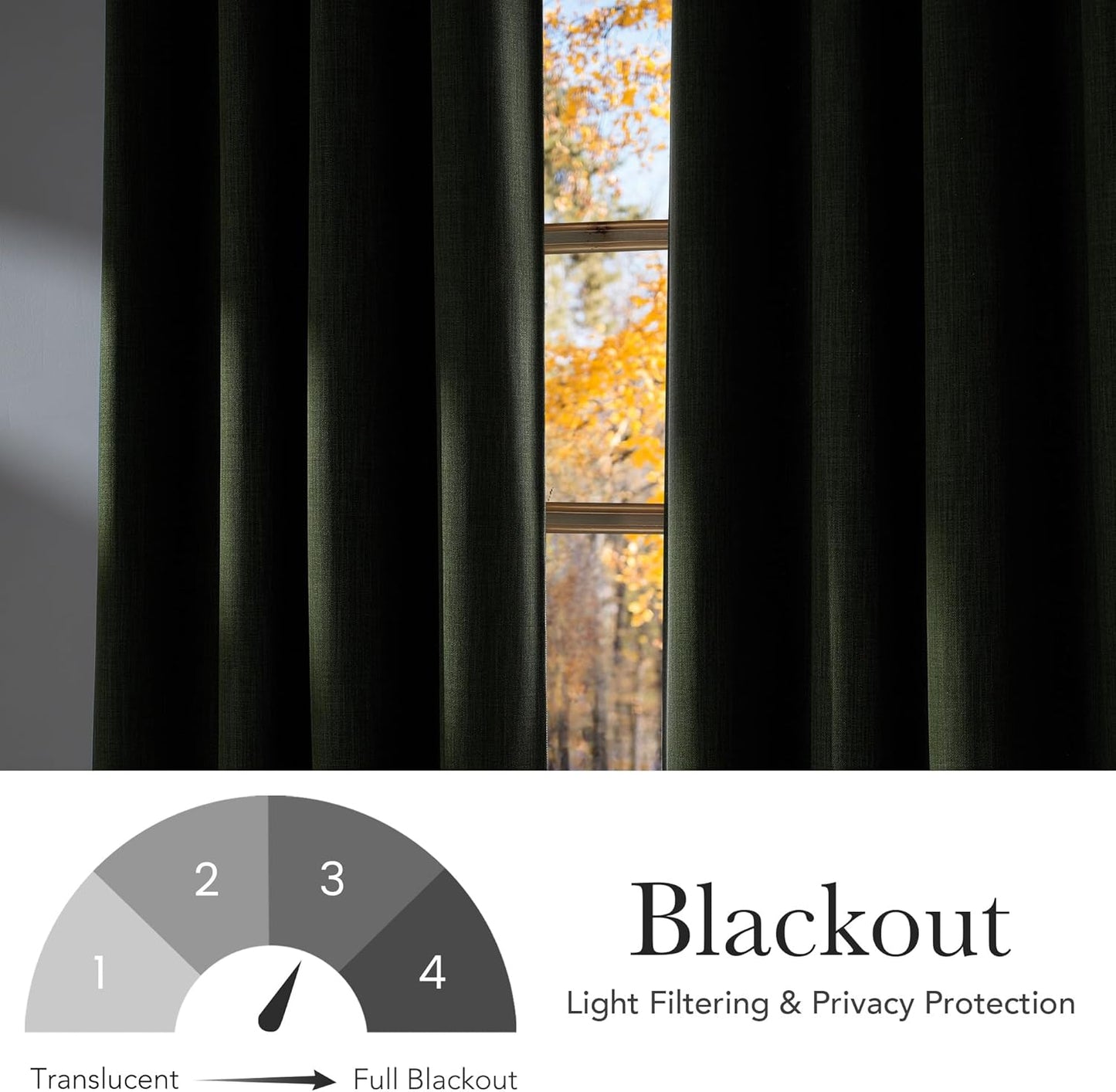 NICETOWN Blackout Curtains - Short Faux Linen in Forest Green | 63-Inch Grommet Top, 2 Panels for Modern Farmhouse Style