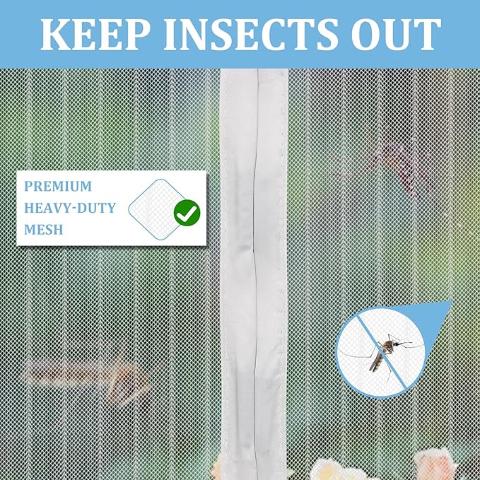 Amzjjle Magnetic Screen Door - Self Sealing, Heavy Duty, Hands Free Mesh Partition Keeps Bugs Out Let Breeze in- Pet and Kid Friendly - Keep Open Feature (White, Fit Door Size 34 x 78 Inch)