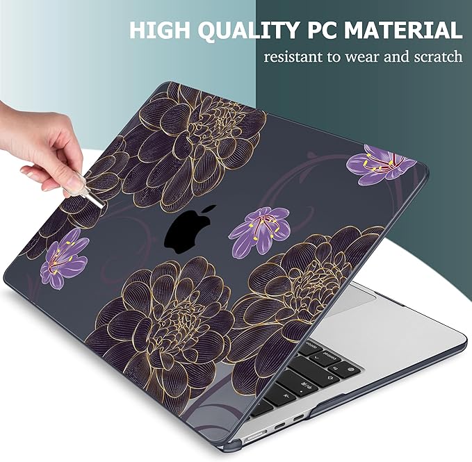 Mektron for 2026 MacBook Air 13-inch M5 Laptop Case A3449 with 13.6-inch Liquid Retina Display Fits 2025 A3240 M4 2024 A3113 M3 2023 A2681 M2 Printed Shell for MacBook Air 13.6", Golden Dahlia Flowers
