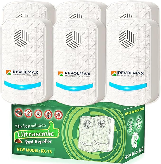 RX-78, Ultrasonic Pest Control Repeller - Electronic & Ultrasound, Indoor Plug-in Repellent - Get rid of - Rodents, Mice, Squirrels, Bats, Insects, Bed Bugs, Ants, Fleas, Spiders, Roaches (6Pack)
