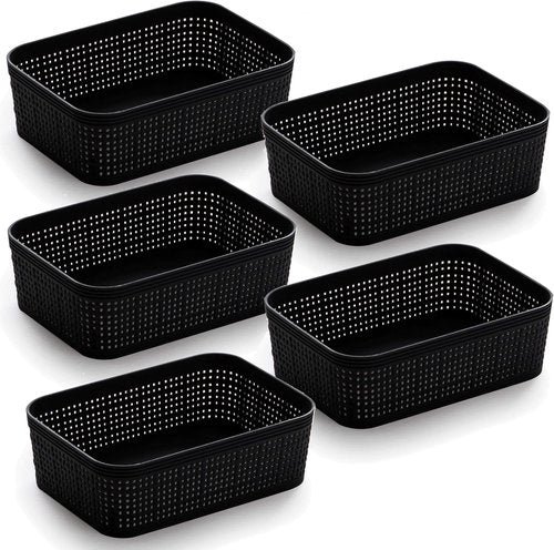 BINO Woven Plastic Basket - XS Black, 5-Pack | Stylish Home Organization & Space-Saving Storage