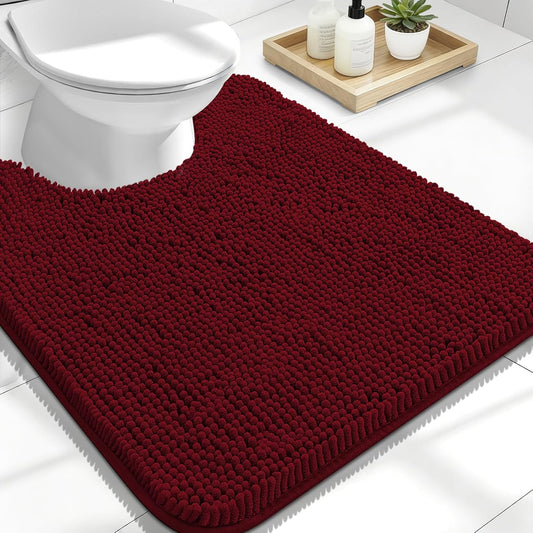 OLANLY U-Shaped Toilet Rugs - Extra Soft, Absorbent Chenille Bath Mat | 24x20, Burgundy, Machine Washable
