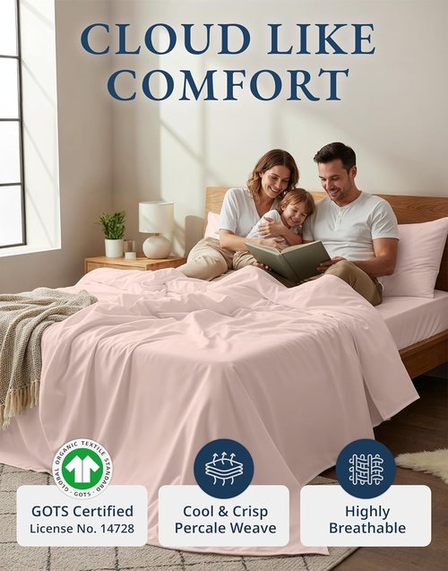 Lane Linen 100% Organic Cotton California King Sheet Set - Soft, Fade-Resistant & Naturally Cooling - Sepia Rose