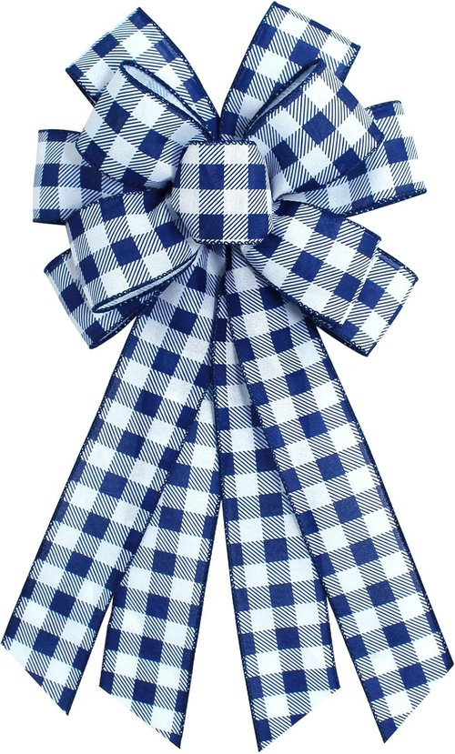 Blue Buffalo Plaid Wreath Bow - Stylish Blue & White Burlap Ribbon for Home Decor | Perfect for Birthdays & Anniversaries