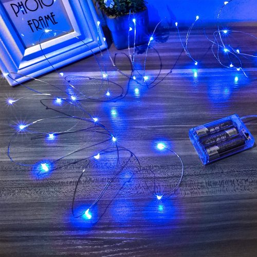 Ariceleo LED Fairy Lights - Battery Operated Copper Wire String Lights | 5m/16ft Blue for Bedroom & Events