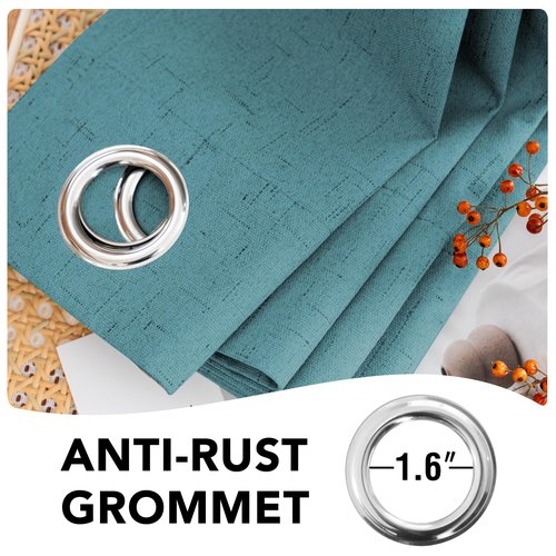 H.VERSAILTEX Linen Blackout Curtains 84 Inches Long 100% Absolutely Blackout Thermal Insulated Textured Linen Look Curtain Draperies Anti-Rust Grommet, Energy Saving with White Liner, 2 Panels, Teal