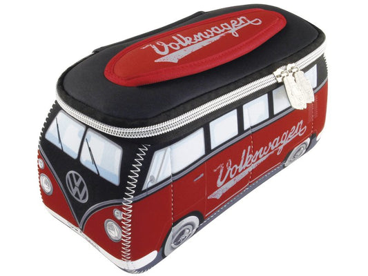 BRISA VW Collection - Volkswagen Neoprene Universal Makeup Cosmetics Toiletry Travel Pharmacy Bag in T1 Bus Design (Red/Black) (Small (9.1 x 4.3 x 3.1 inches))