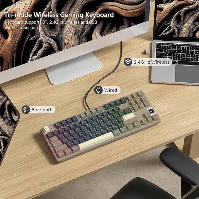 Rainy75 QK87 75% Keyboard with Multimedia Screen, QMK/VIA Wireless Gaming Keyboard, Creamy Mechanical Key Board,3-Mode RGB Custom Gasket Hot Swappable for Windows&Mac, POM Linear Switch (Green Brown)