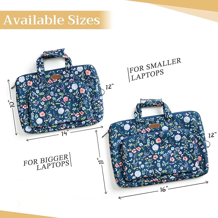 Maison d'Hermine Laptop Bag with Pocket Upto 13.5 inch Stain and Water Repellent Cotton Canvas Spring Summer (Just Floral - Blue)