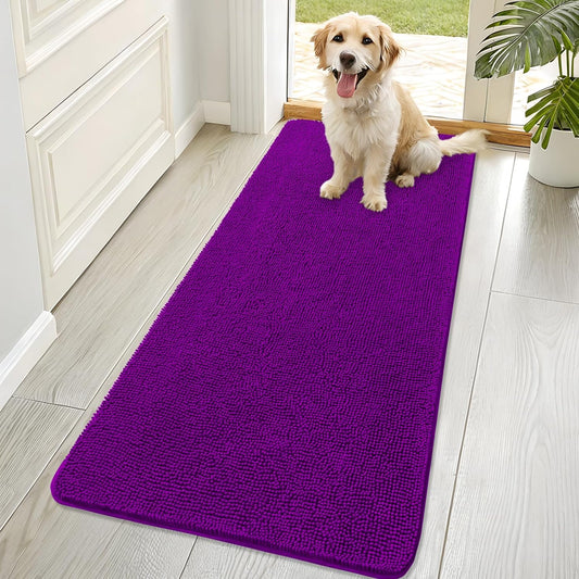OLANLY Dog Door Mat - Absorbent Non-Slip Mud Mat for Indoor Use | Quick Dry Chenille, 70x32, Purple