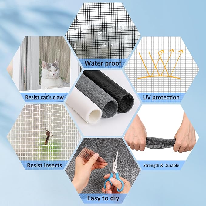 48"x102" Window Screen Mesh, Fiberglass Window Screen, Screen Door Mesh, Windows Screens and Screen Door Replacement, Patio Screen Mesh- Gray