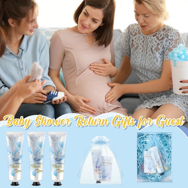 Swiffen 24 Sets Baby Shower Hand Cream Bulk Blue Elephant Shower Favors Bridal Thank You Appreciation Hand Cream for Guests Travel Size Lotion with Organza Bags