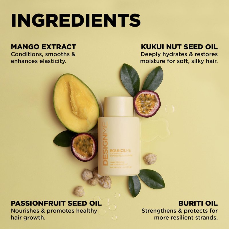 Design.Me BOUNCE.ME Shampoo | Curl-Defining, Anti-Frizz Formula for All Curl Types| Nourishing with Kukui Nut Seed and Buriti Oil | Boost Shine, Moisturizes Hair