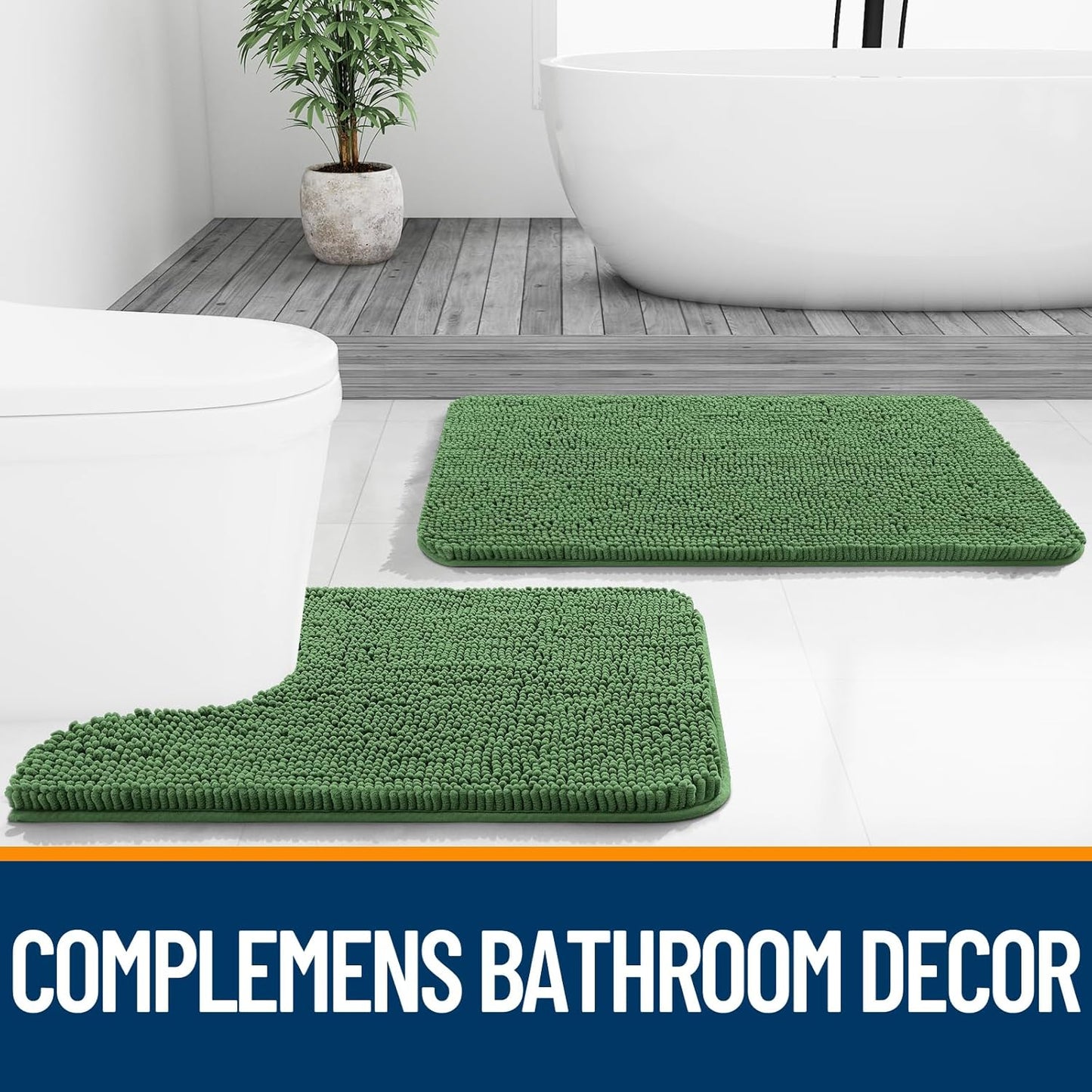 OLANLY Bathroom Runner Rugs - Soft Absorbent Chenille with Rubber Backing | 47x17 Inches, Olive Green