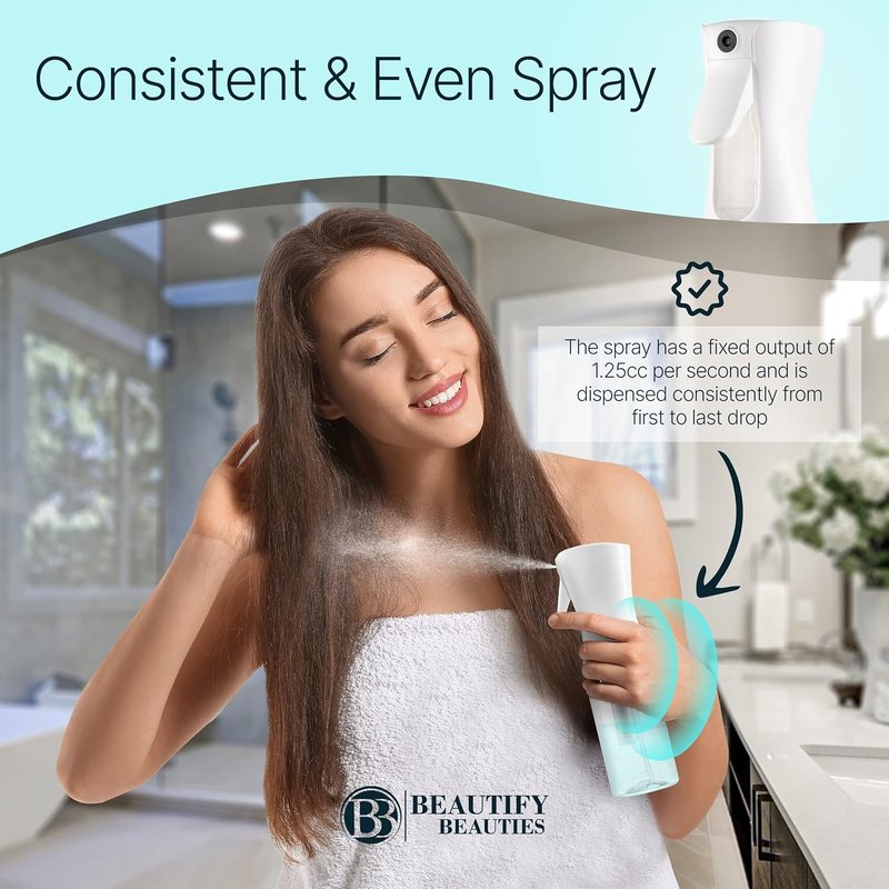 BeautifyBeauties Continuous Mister Spray Bottle for Hair & Plants - 10.1 Ounce