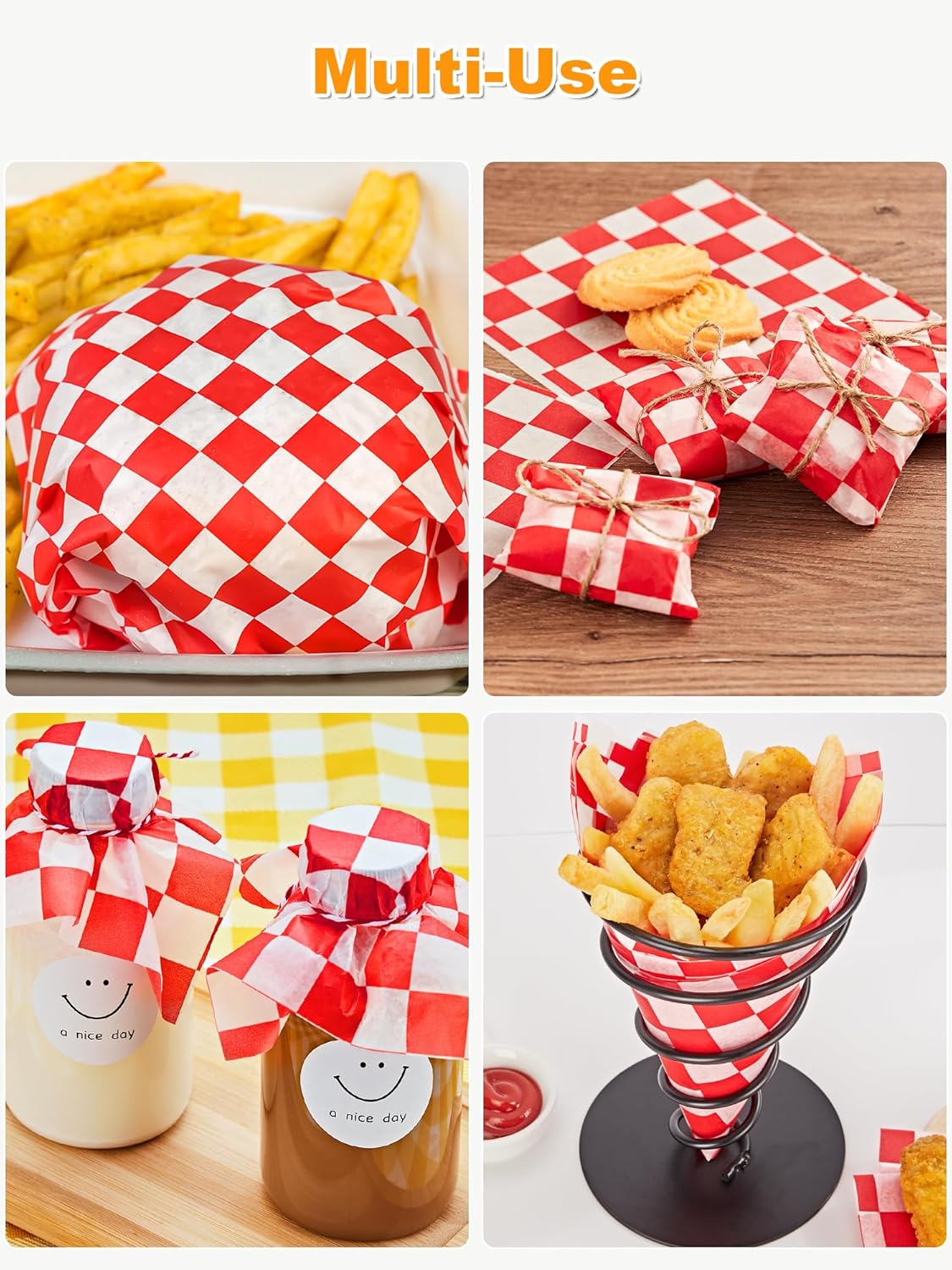 SMARTAKE 12 x 12 Inches Wax Paper - 250 Pcs Non-Stick Hamburger Patty Paper | Red Plaid Sandwich Separators