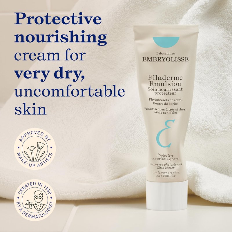 Embryolisse Filaderme Emulsion Face Moisturizer, Intensive Repair for Dry Skin, with Aloe Vera & Shea Butter, 2.54 Fl Oz