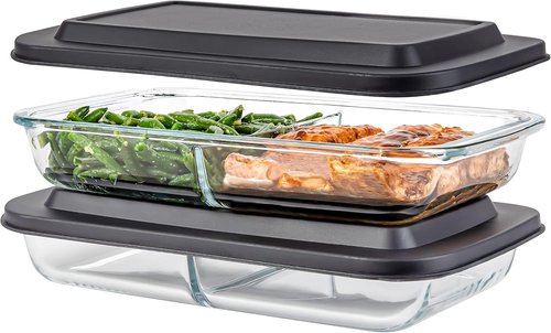 Divided Glass Casserole Baking Dish Set by [Brand Name] | 2.3 Qt Rectangular Bakeware for Oven & Table