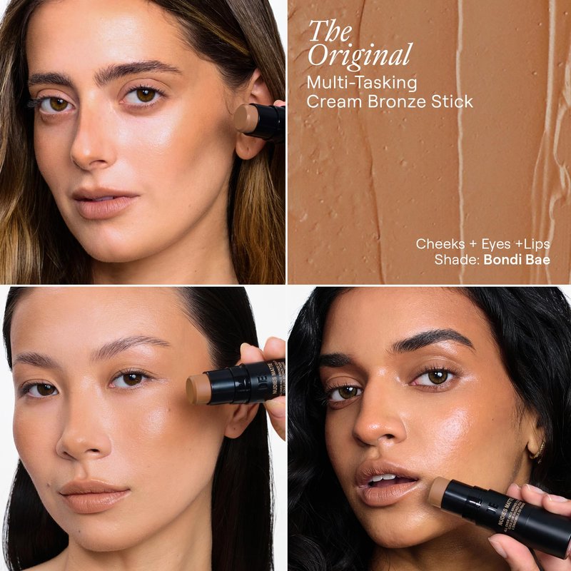 Nudestix Nudies Bronze All Over Matte Bronzing Stick – 3-in-1 Cream Bronzer for Cheeks, Eyes & Lips with Built-In Brush | Natural Contour & Sun-Kissed Glow | Bondi Bae