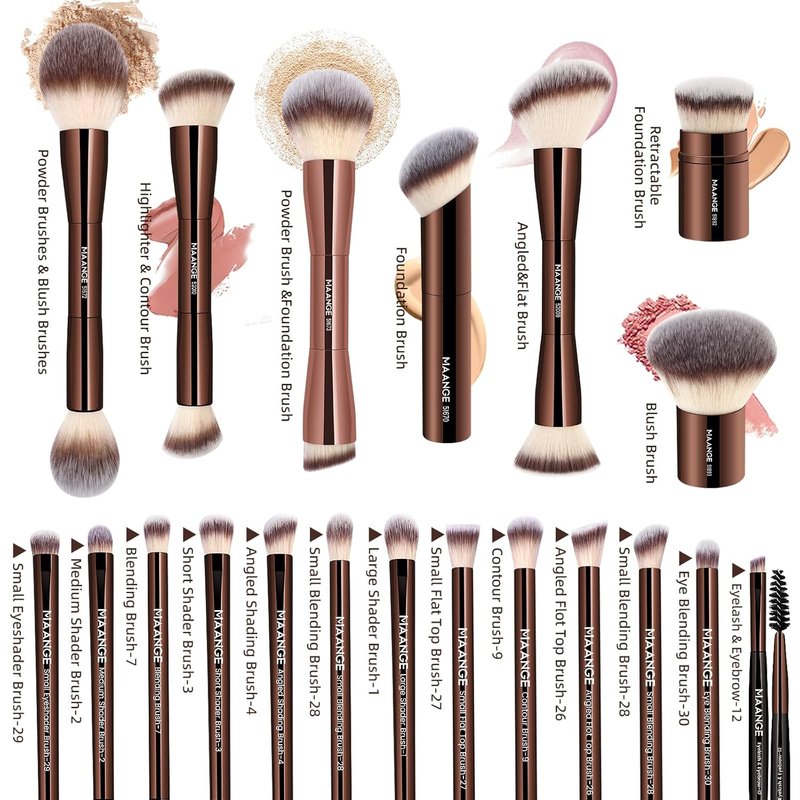 MAANGE 20 Pcs Makeup Brushes Set - Double-End Multi-Functional Blending Brushes | Coffee Brown