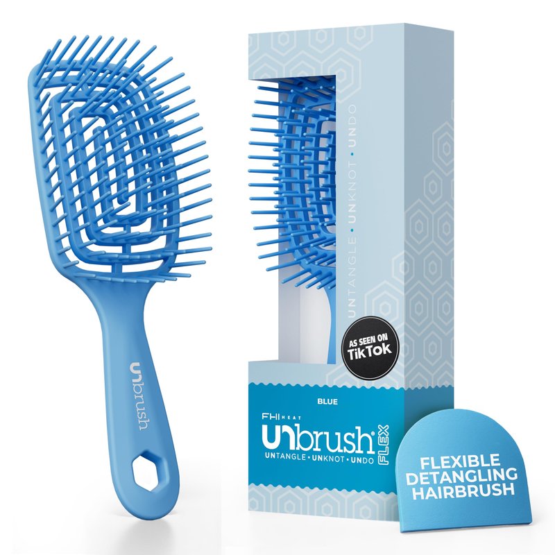 FHI Heat UNbrush Flex Detangling Brush — Ultra-Flexible, Pain-Free Hair Brush Detangler with DuoFlex Anti-Static Bristles for Removing Tangles, Massaging Scalp & Faster Styling - Blue