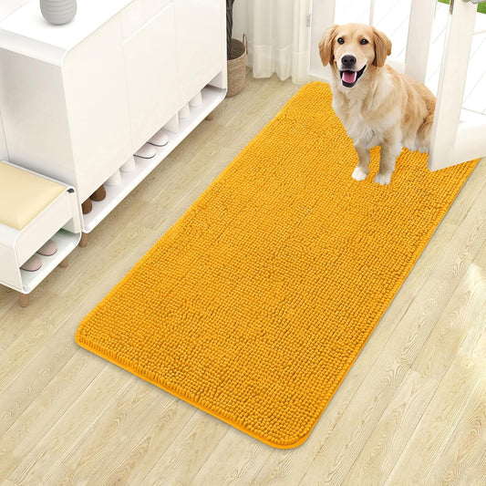 OLANLY Dog Door Mat - Absorbent Non-Slip Washable Chenille Mat for Muddy Paws | 40x24, Golden Yellow