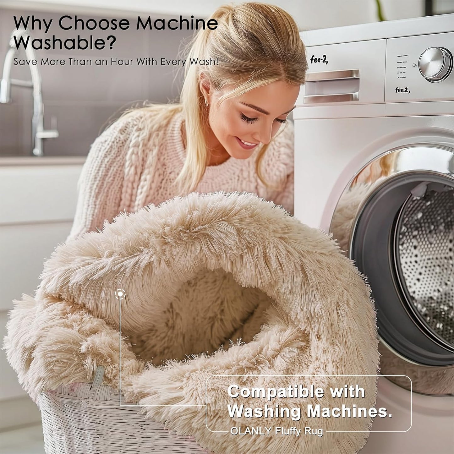 OLANLY Large Area Rug - Soft Fluffy Shaggy Carpet for Living Room & Bedroom | 7x10 ft, Beige