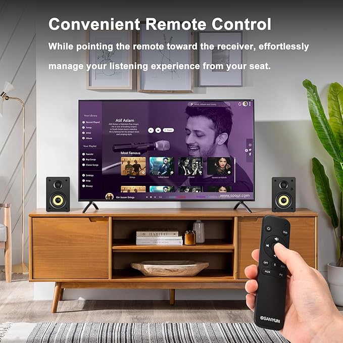 Sanyun SW206 80W Active Dual-Mode Bookshelf Speakers, 4” Studio Monitor & HiFi Mode, Upgraded 3D Sound Field, 6.35mm TRS Balanced, Bluetooth 5.4, Optical Coaxial Aux USB 24bit DAC, Black